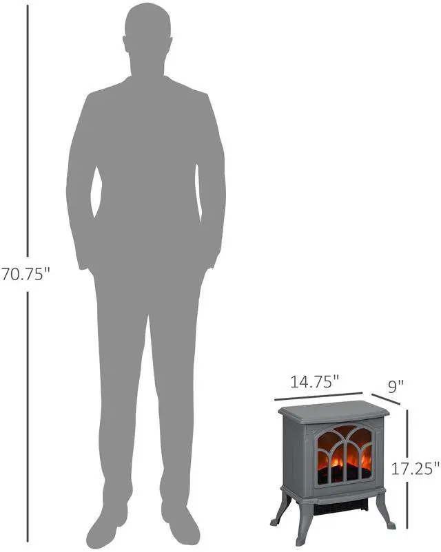 Alt view image 7 of 7 - HOMCOM 17" Freestanding Electric Fireplace Stove, Fire Place Heater with Realistic Logs and Flame Effect and Overheat Protection, 750W/1500W, Gray