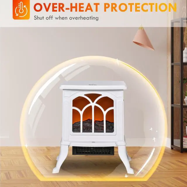 Alt view image 4 of 7 - HOMCOM 17" Freestanding Electric Fireplace Stove, Fire Place Heater with Realistic Logs and Flame Effect and Overheat Protection, 750W/1500W, White