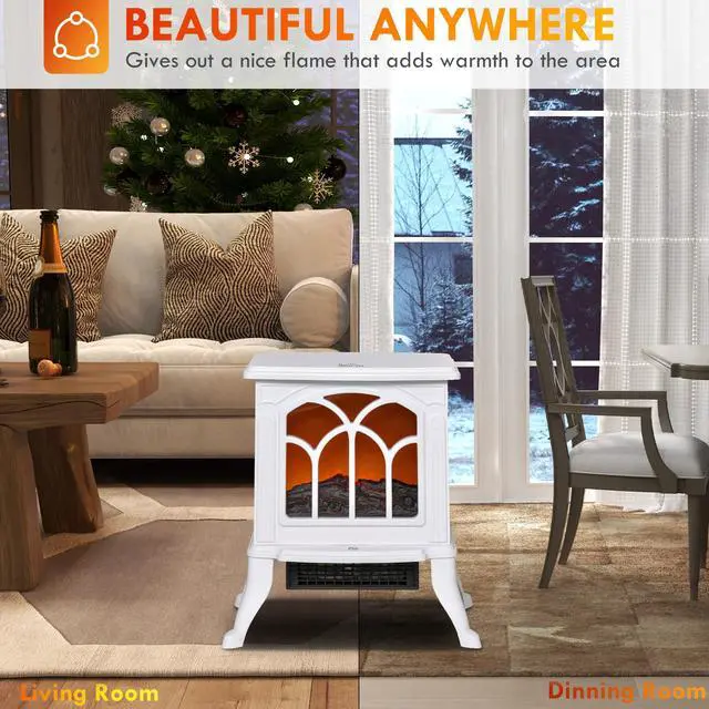 Alt view image 3 of 7 - HOMCOM 17" Freestanding Electric Fireplace Stove, Fire Place Heater with Realistic Logs and Flame Effect and Overheat Protection, 750W/1500W, White