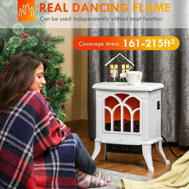 Alt view image 6 of 7 - HOMCOM 17" Freestanding Electric Fireplace Stove, Fire Place Heater with Realistic Logs and Flame Effect and Overheat Protection, 750W/1500W, White