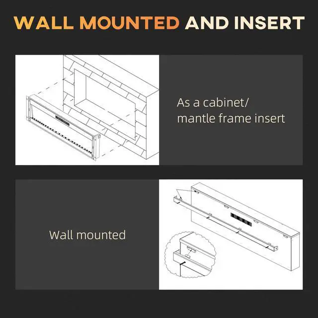 Alt view image 2 of 7 - HOMCOM 50" Electric Fireplace Recessed and Wall Mounted with Remote Control, 1500W Fireplace Heater with 8H Timer, Adjustable Flame Color and Brightness, Log and Crystal