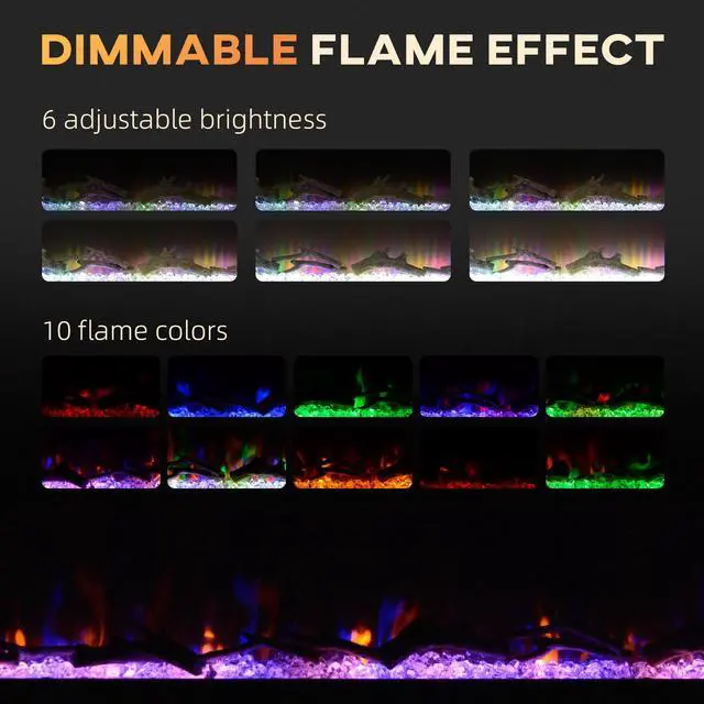 Alt view image 5 of 7 - HOMCOM 50" Electric Fireplace Recessed and Wall Mounted with Remote Control, 1500W Fireplace Heater with 8H Timer, Adjustable Flame Color and Brightness, Log and Crystal