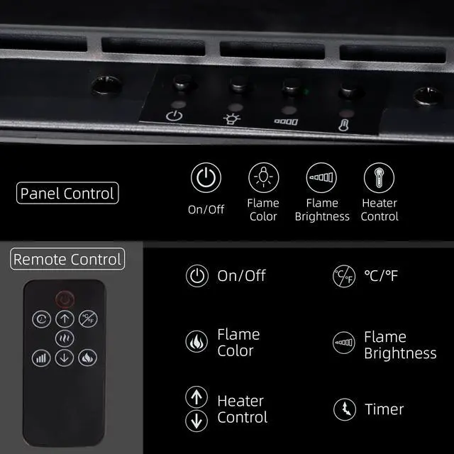 Alt view image 4 of 7 - HOMCOM 50" Electric Fireplace Recessed and Wall Mounted with Remote Control, 1500W Fireplace Heater with 8H Timer, Adjustable Flame Color and Brightness, Log and Crystal