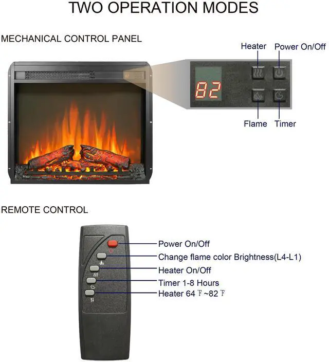 Alt view image 5 of 7 - 23 inch electric fireplace insert, ultra thin heater with log set & realistic flame, remote control with timer, overheating protection