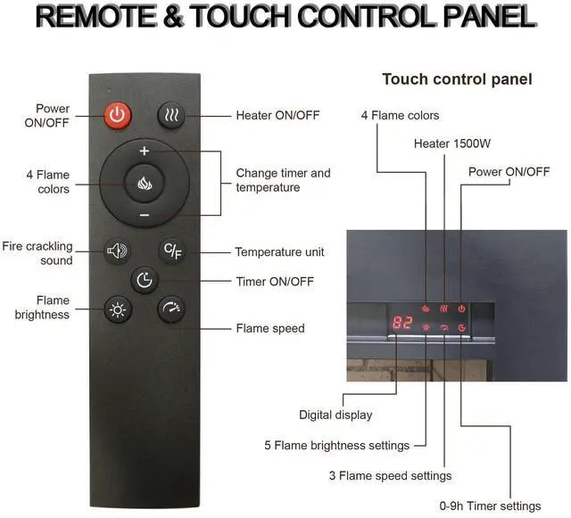 Alt view image 3 of 7 - 28 inch Infrared Electric Fireplace Insert, Touch Panel Home Decor Heater, Smokeless Firebox With fixed Trim Kit.With Crackling Sound