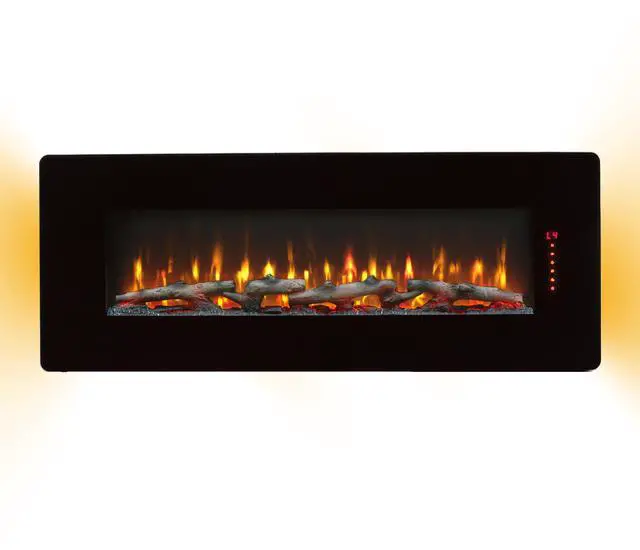 Alt view image 5 of 7 - 48 inch Curved Front Wall Mounted Electric Fireplace with remote and multi color flame & emberbed