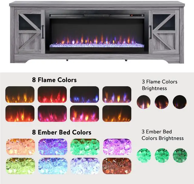 Alt view image 7 of 7 - 75" Fireplace TV Stand for TVs up to 80",with 44" Electric Fireplace