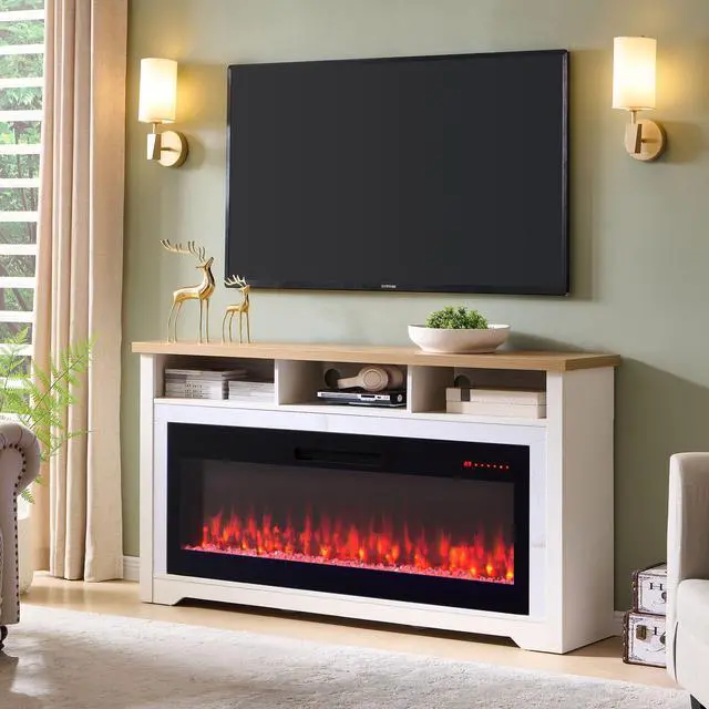 Main image of 60 inch Fireplace TV Stand for TVs up to 70",with 50"smart Electric Fireplace,white