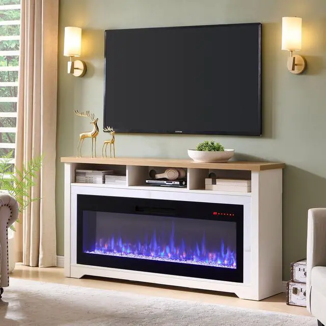 Main image of 70 inch Fireplace TV Stand for TVs up to 70",with 60"smart Electric Fireplace,white