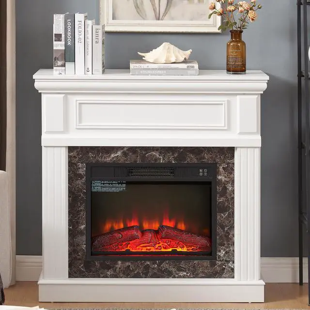 Main image of Electric Fireplace with Mantel,fireplace mantel surround with 23" Fireplace Insert, Adjustable Flame, Remote Control-White,41.34"W*14"D*40"H