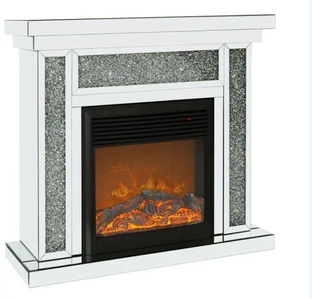 Main image of 10 inches wide X 10 inches deep X 32 inches high English inch acrylic diamond mirror wall furnace frame with two side pillars, independent fireplace frame with built-in filling material: acrylic high