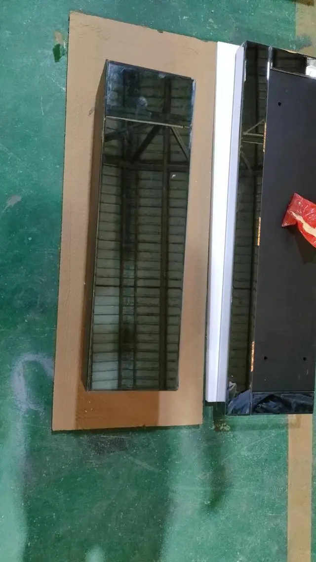 Alt view image 3 of 6 - 10 inches wide X 10 inches deep X 32 inches high English inch acrylic diamond mirror wall furnace frame with two side pillars, independent fireplace frame with built-in filling material: acrylic high