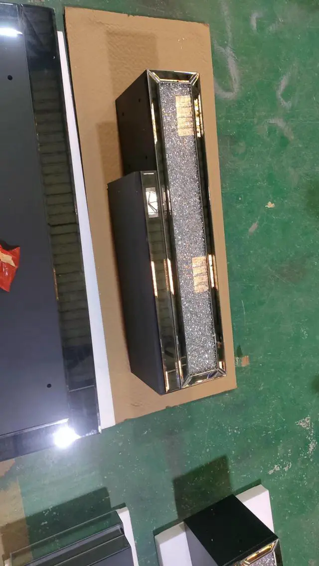 Alt view image 2 of 6 - 10 inches wide X 10 inches deep X 32 inches high English inch acrylic diamond mirror wall furnace frame with two side pillars, independent fireplace frame with built-in filling material: acrylic high