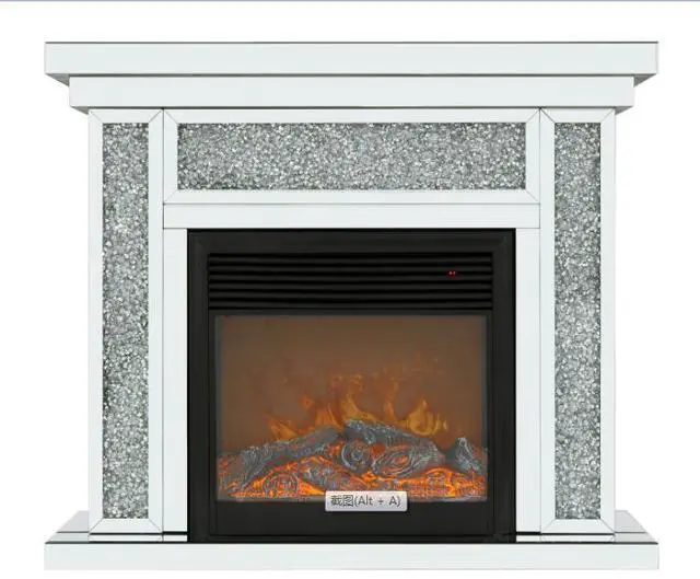 Alt view image 6 of 6 - 10 inches wide X 10 inches deep X 32 inches high English inch acrylic diamond mirror wall furnace frame with two side pillars, independent fireplace frame with built-in filling material: acrylic high