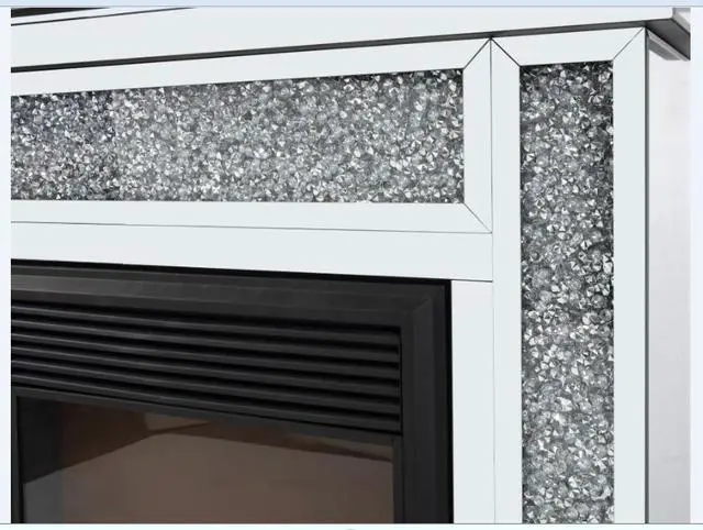 Alt view image 4 of 6 - 10 inches wide X 10 inches deep X 32 inches high English inch acrylic diamond mirror wall furnace frame with two side pillars, independent fireplace frame with built-in filling material: acrylic high