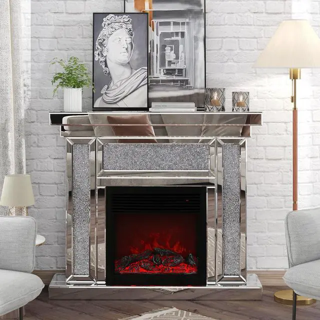 Main image of W 47 inch  X D 12.6 inch X H 41.7 inch  Acrylic diamond mirror mantelpiece, separate mantelpiece  Built-in filling: acrylic high imitation drill, 1500 W electric heating furnace