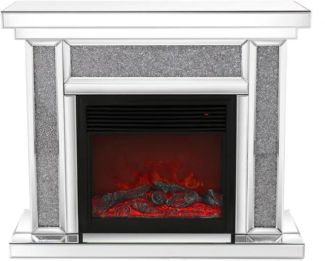 Alt view image 5 of 6 - W 47 inch  X D 12.6 inch X H 41.7 inch  Acrylic diamond mirror mantelpiece, separate mantelpiece  Built-in filling: acrylic high imitation drill, 1500 W electric heating furnace