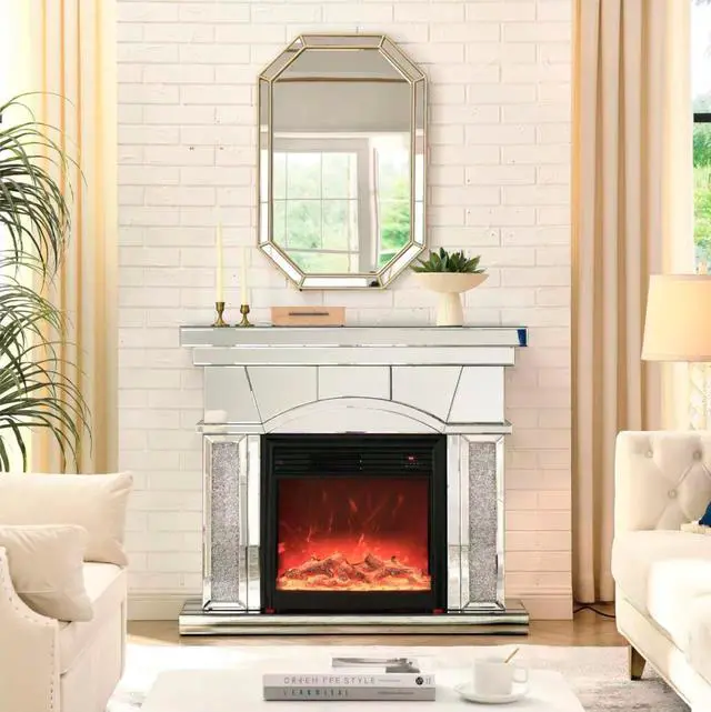 Main image of W 46" X D 12.5" X H 41" Dome door acrylic mirror fireplace cabinet, TV fireplace cabinet