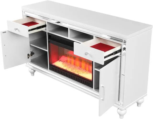 Alt view image 3 of 5 - TV Stand With Electric Fireplace in White