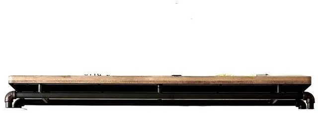 Alt view image 3 of 5 - Industrial Style TV Console Bridge Pipe Inspired Frame Metal And Wood Structure Antique Black And Natural Tone Finish
