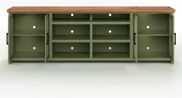 Alt view image 7 of 7 - 96 inch TV Stand Console for TVs up to 100 inches, No Assembly Requried, Sage Green and Fruitwood Finish