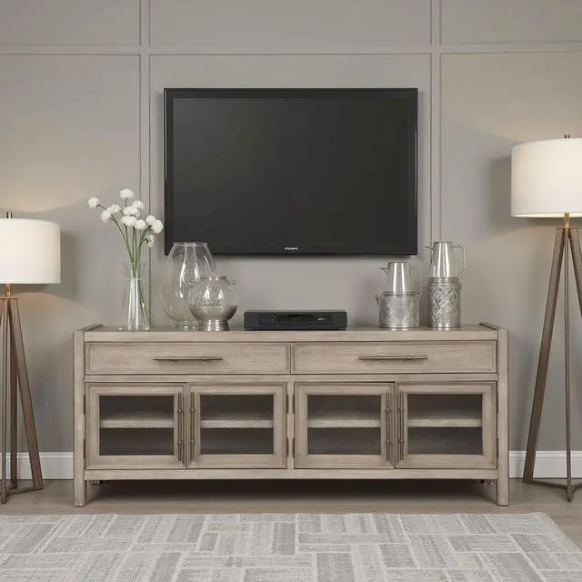 Main image of 65 inch TV Stand Console, No Assembly Required, White Oak Finish