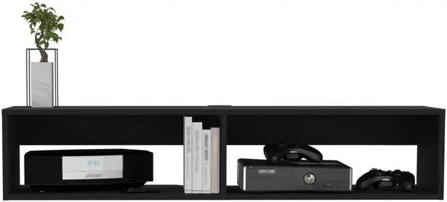 Alt view image 4 of 7 - Rockwood Floating TV Stand with Open Storage Shelves and Cable Management