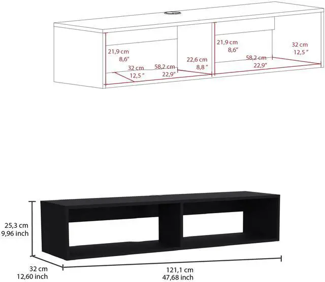 Alt view image 3 of 7 - Rockwood Floating TV Stand with Open Storage Shelves and Cable Management