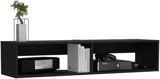 Alt view image 6 of 7 - Rockwood Floating TV Stand with Open Storage Shelves and Cable Management