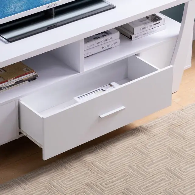 Alt view image 2 of 6 - Contemporary TV Stand with Four Shelves and One Drawer - White