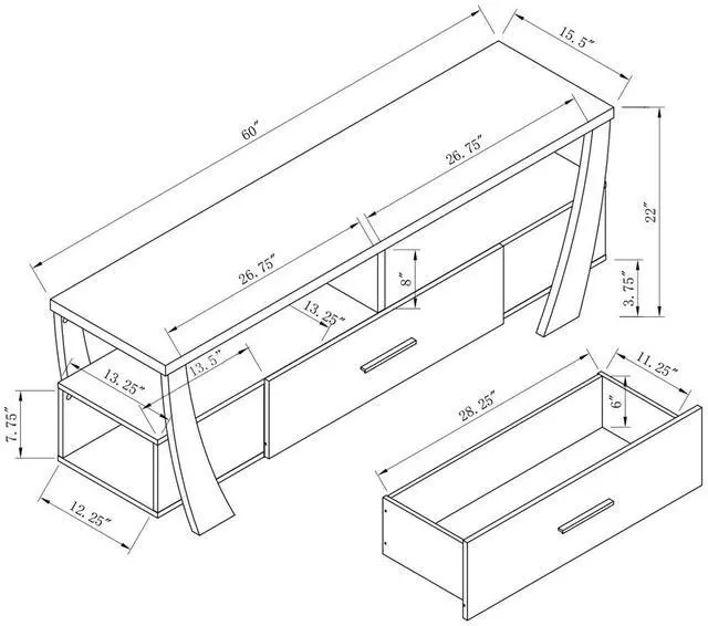 Alt view image 5 of 6 - Contemporary TV Stand with Four Shelves and One Drawer - White