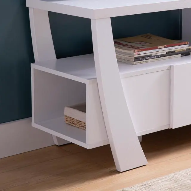 Alt view image 3 of 6 - Contemporary TV Stand with Four Shelves and One Drawer - White