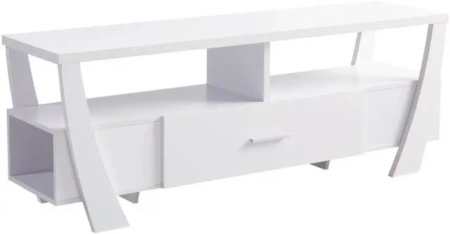 Alt view image 4 of 6 - Contemporary TV Stand with Four Shelves and One Drawer - White