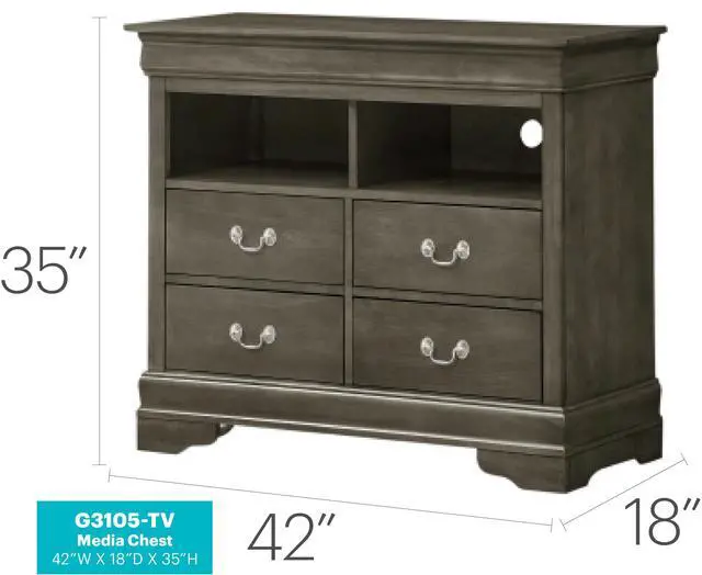 Main image of Louis Phillipe G3105-TV Media Chest , Gray