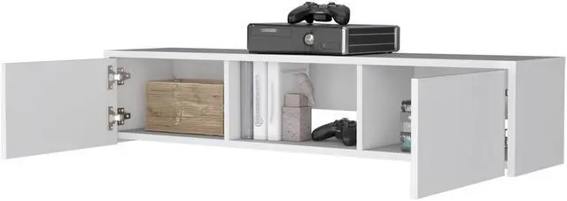 Alt view image 5 of 6 - White 2-Door Floating TV Stand