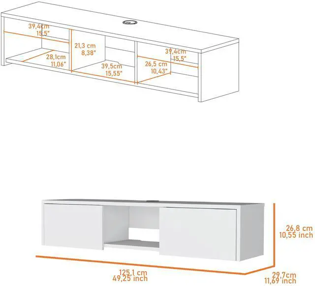 Alt view image 6 of 6 - White 2-Door Floating TV Stand