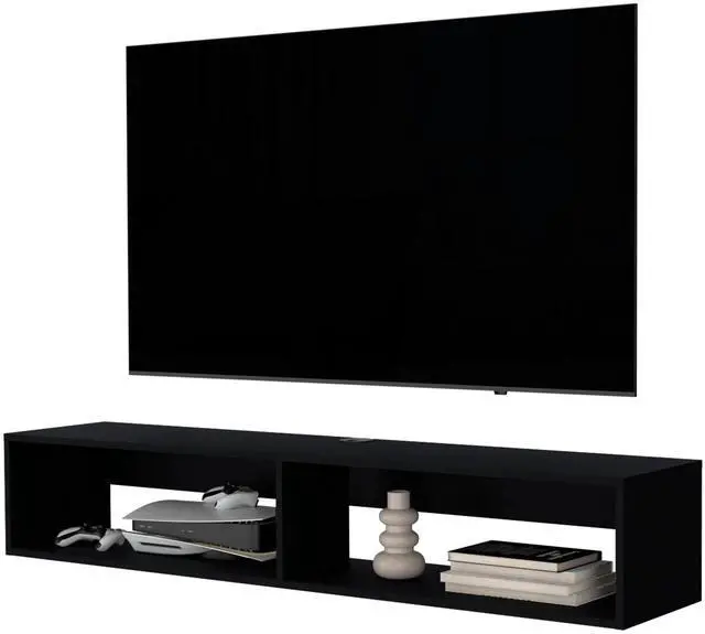 Alt view image 3 of 5 - Black 2-Shelf Central Floating Media Rack