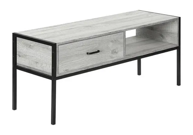 Alt view image 4 of 7 - Tv Stand, 48 Inch, Console, Media Entertainment Center, Storage Drawer, Living Room, Bedroom, Grey Laminate, Black Metal, Contemporary, Modern