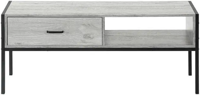 Alt view image 5 of 7 - Tv Stand, 48 Inch, Console, Media Entertainment Center, Storage Drawer, Living Room, Bedroom, Grey Laminate, Black Metal, Contemporary, Modern