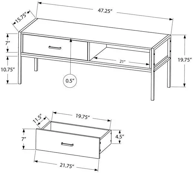Alt view image 6 of 7 - Tv Stand, 48 Inch, Console, Media Entertainment Center, Storage Drawer, Living Room, Bedroom, Grey Laminate, Black Metal, Contemporary, Modern