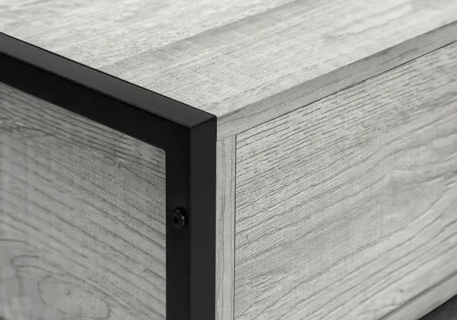 Alt view image 7 of 7 - Tv Stand, 48 Inch, Console, Media Entertainment Center, Storage Drawer, Living Room, Bedroom, Grey Laminate, Black Metal, Contemporary, Modern