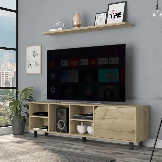 Main image of Valdivia Tv Stand for TV´s up 70", Four Open Shelves, Five Legs -Light Oak