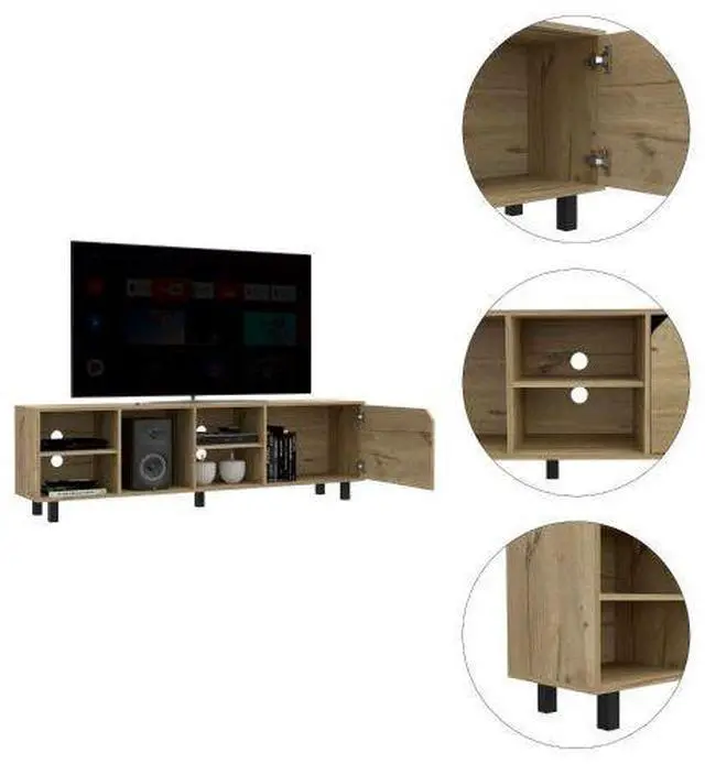 Alt view image 2 of 5 - Valdivia Tv Stand for TV´s up 70", Four Open Shelves, Five Legs -Light Oak