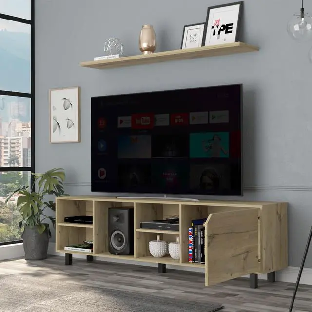 Alt view image 3 of 5 - Valdivia Tv Stand for TV´s up 70", Four Open Shelves, Five Legs -Light Oak