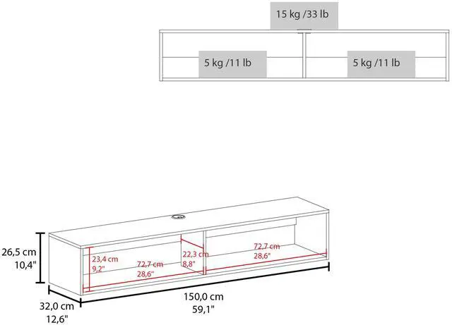 Alt view image 3 of 7 - Warrior 59" Floating Tv Stand with Two open shelves, media compartments and cable management White