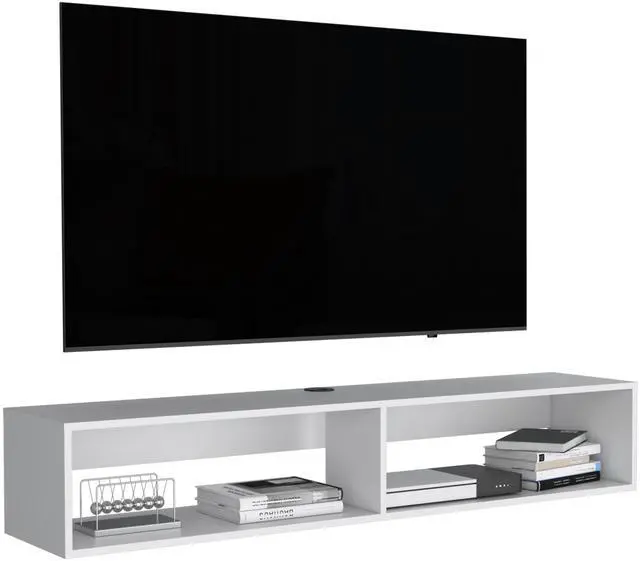 Alt view image 6 of 7 - Warrior 59" Floating Tv Stand with Two open shelves, media compartments and cable management White