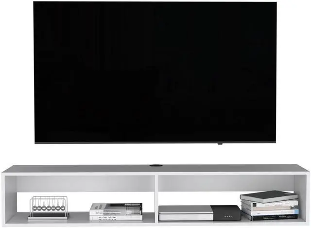 Alt view image 7 of 7 - Warrior 59" Floating Tv Stand with Two open shelves, media compartments and cable management White