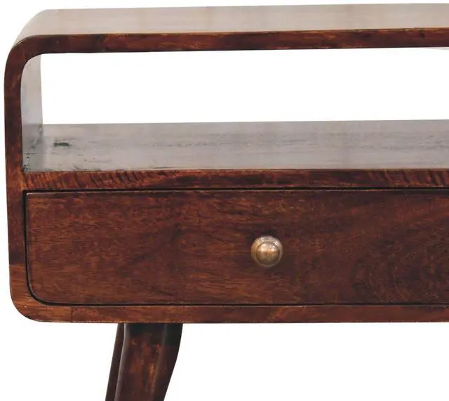 Alt view image 5 of 7 - Solid Wood Curved California Walnut Media Unit, 2-Drawers, 1 Open Slot, Nordic Legs, Brown