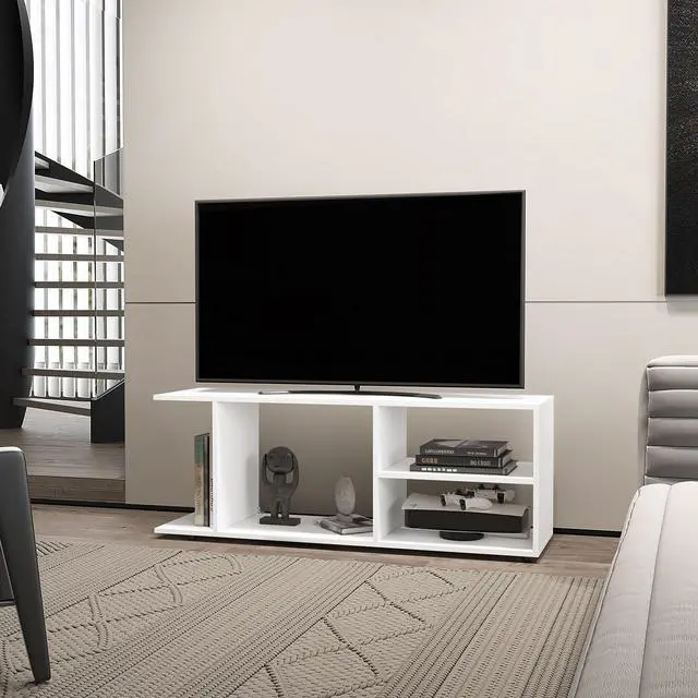 Main image of Tubac TV Rack in Melamine with Open Storage, White