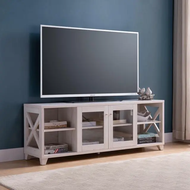 Main image of 60" Farmhouse Home Entertainment Center, TV Stand with 4 Shelves and Transparent Center Cabinet